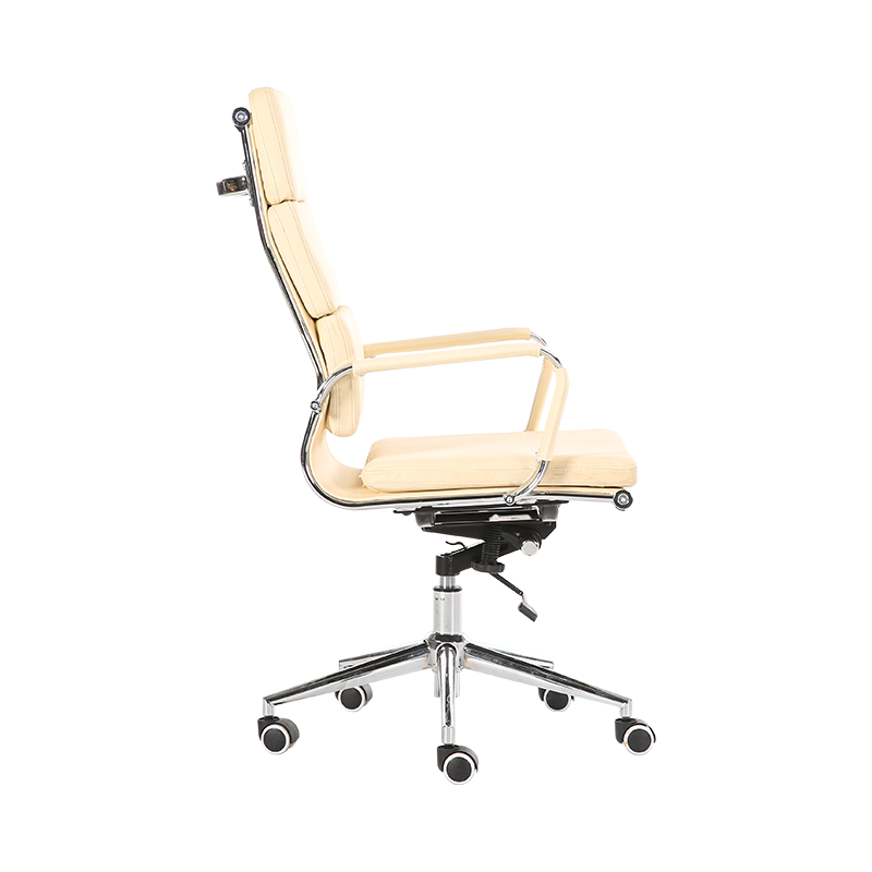 Y-5729D-H Sedia da ufficio con schienale e pannello imbottito con cuciture orizzontali beige chiaro, bellezza e comfort al massimo